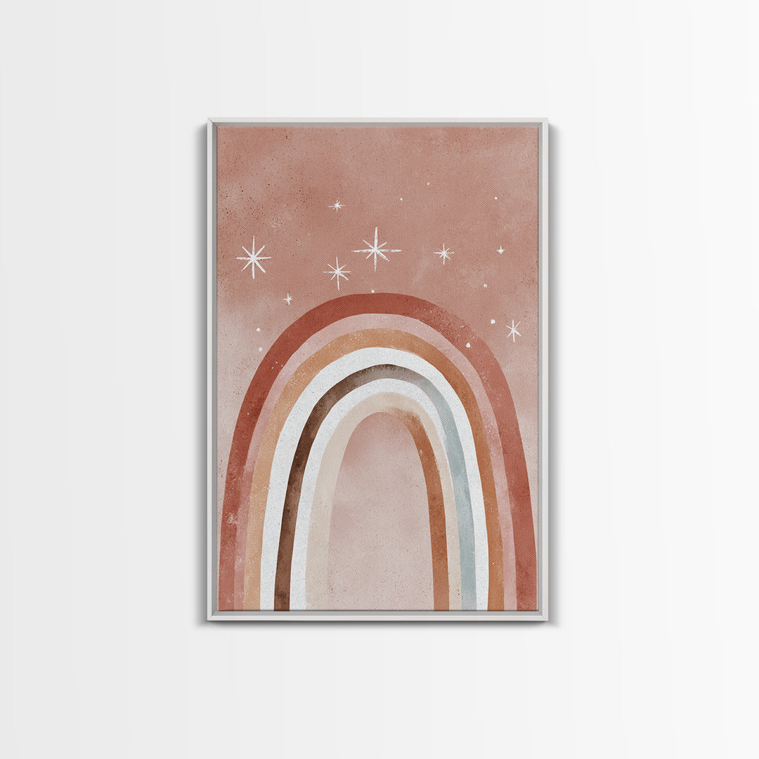 Boho Rainbow Arch And Stars Wall Art, Neutral Nursery Decor, Whimsical Kids Room Art Print, Earth Tone Bedroom Wall Decor