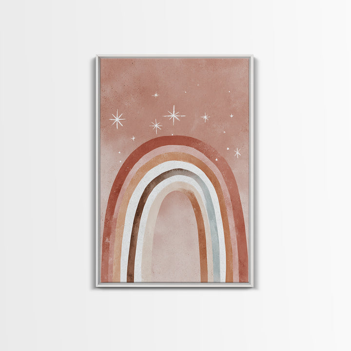 Boho Rainbow Arch And Stars Wall Art, Neutral Nursery Decor, Whimsical Kids Room Art Print, Earth Tone Bedroom Wall Decor