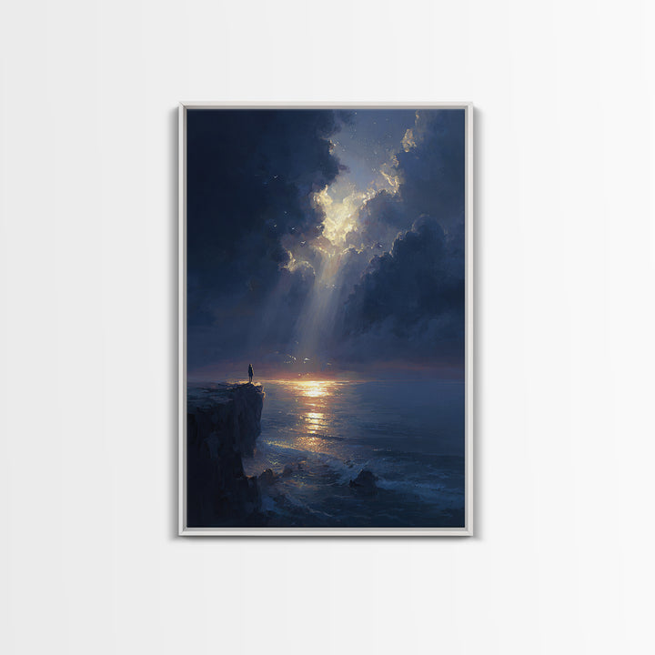 Majestic Sunrise Over Ocean Cliff Scenic Wall Art Framed Canvas Print For Living Room Home Decor