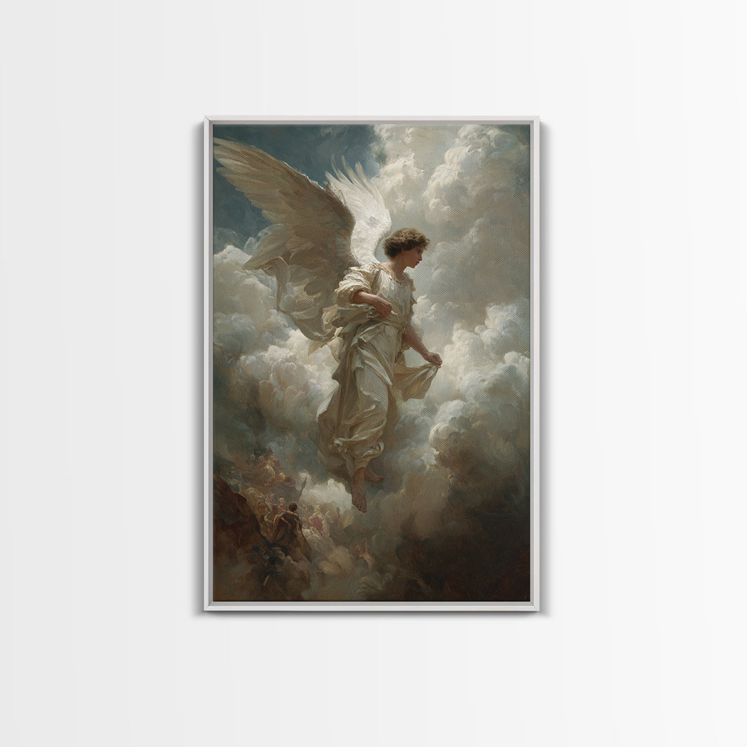 Angel In Clouds Renaissance Style Oil Painting Wall Art Framed Canvas Print Spiritual Religious Fine Art For Home Decor