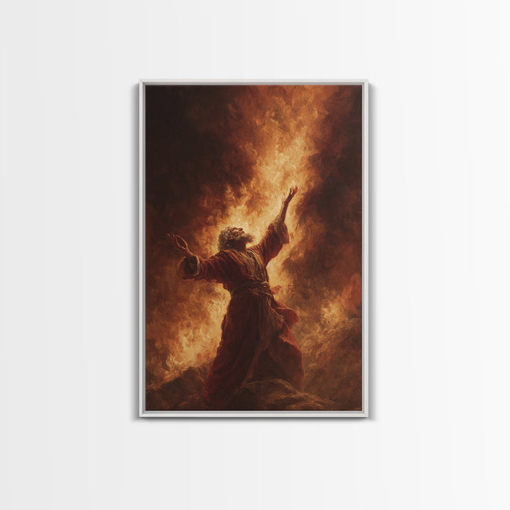 Dramatic Figure Kneeling With Angelic Being Bathed In Radiant Light Religious Spiritual Wall Art Framed Canvas Print For Inspirational Decor