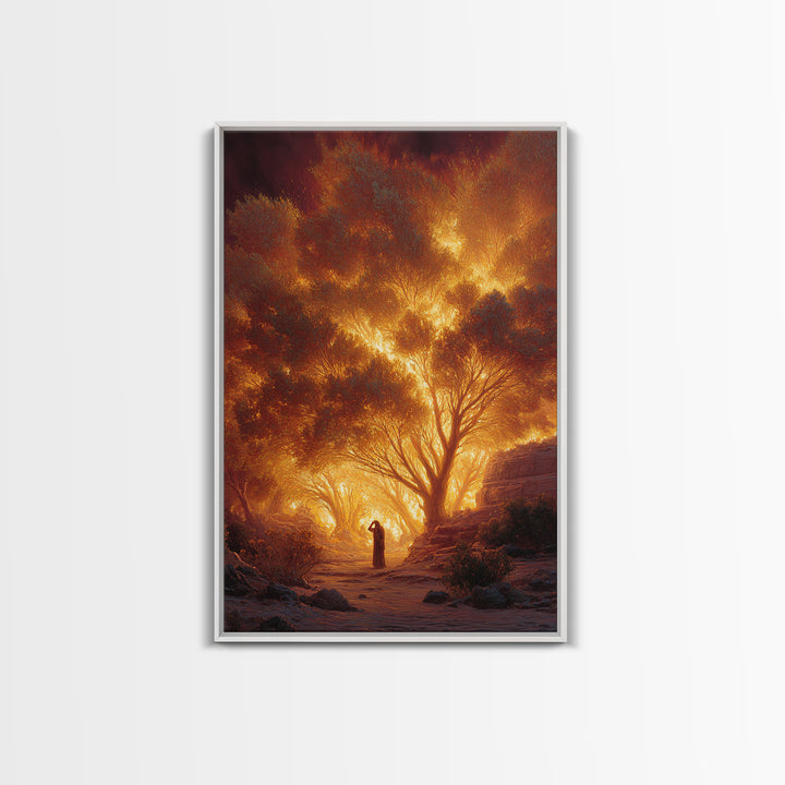 Fiery Forest Landscape With Lone Figure At Sunset | Contemporary Art Wall Art Canvas Print For Living Room Decor