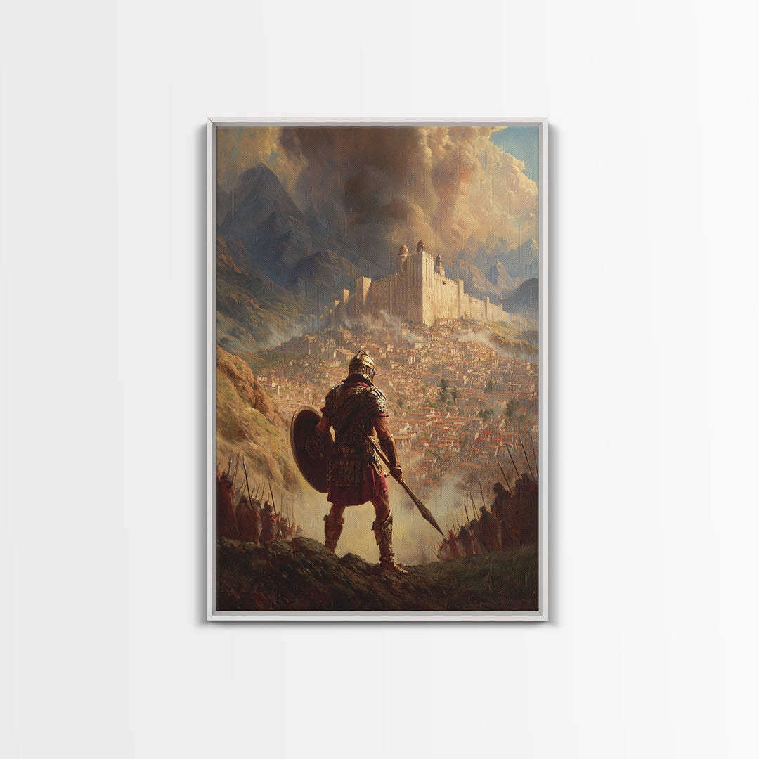 Epic Medieval Warrior Facing Grand Castle Oil Painting Canvas Print For Living Room Decor And Historical Art Lovers