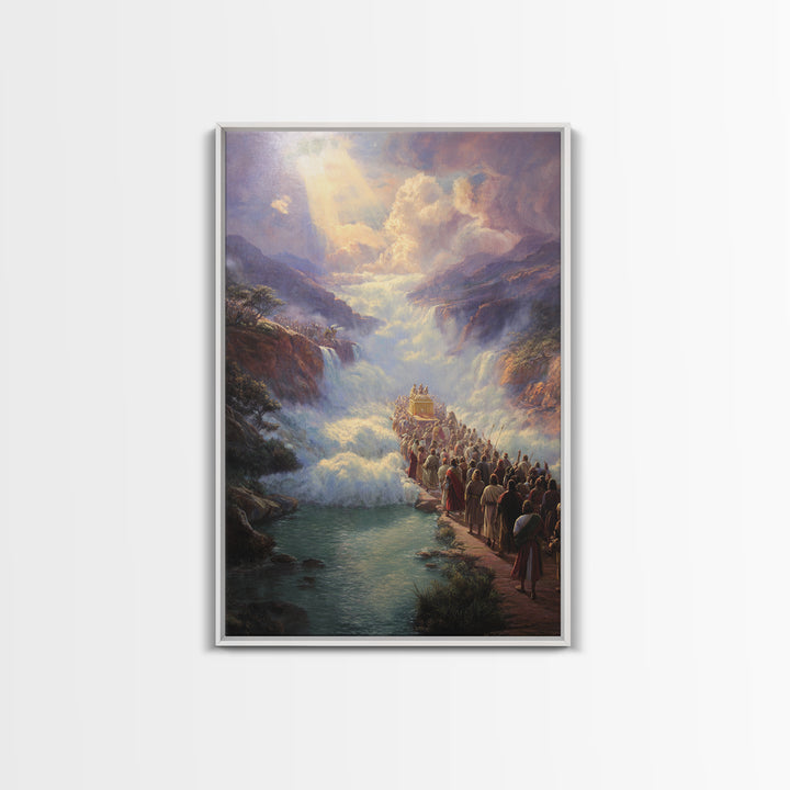 Dramatic Biblical Crossing River Scene Religious Wall Art Framed Canvas Print Spiritual Home Decor