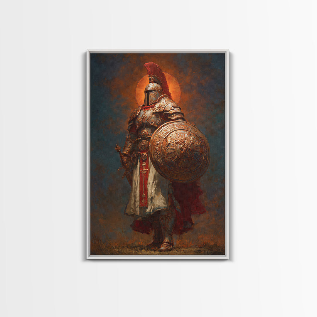 Powerful Ancient Roman Warrior Painting With Gold Armor And Red Plume Wall Art Historical Canvas Print Home Decor