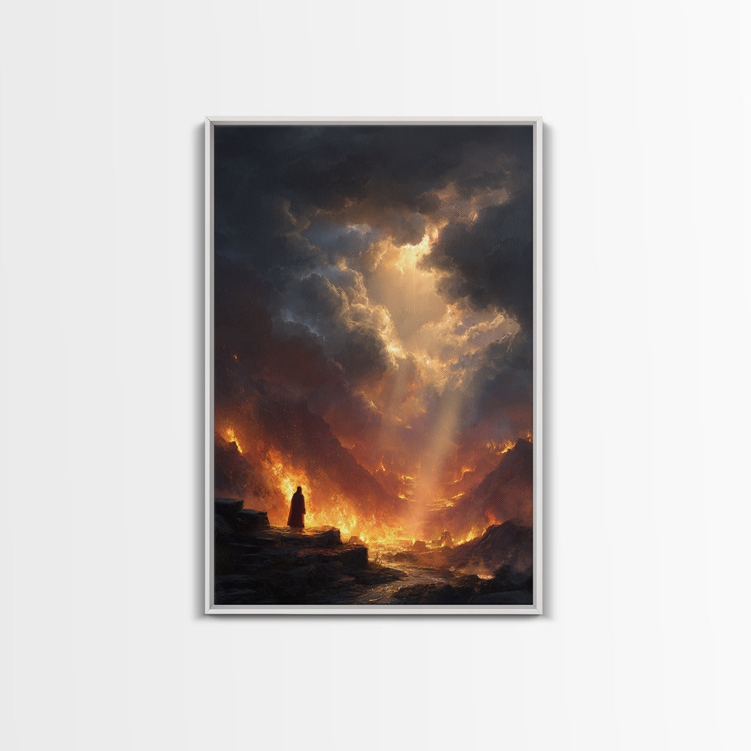 Mystical Forest Scene With Sunlight Streaming Through Trees And Wooden Cross Wall Art Framed Canvas Print For Christian Home Decor
