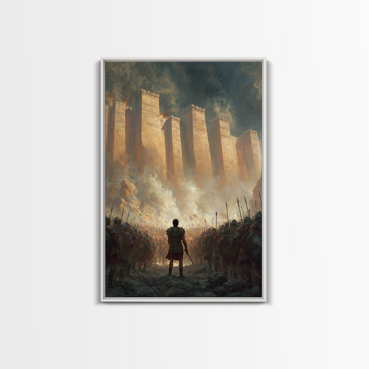 Massive Army Gathered Before Ancient Walls Historic Battle Wall Art Framed Canvas Print For Living Room Decor