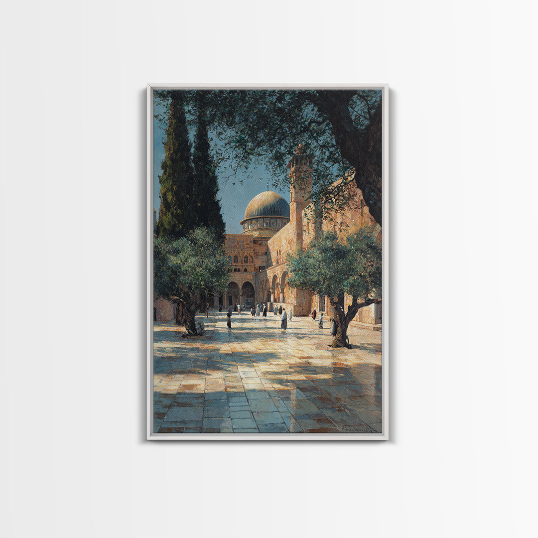 Serene Historic Middle Eastern Courtyard With Dome And Olive Trees Wall Art Canvas Print For Home Decor
