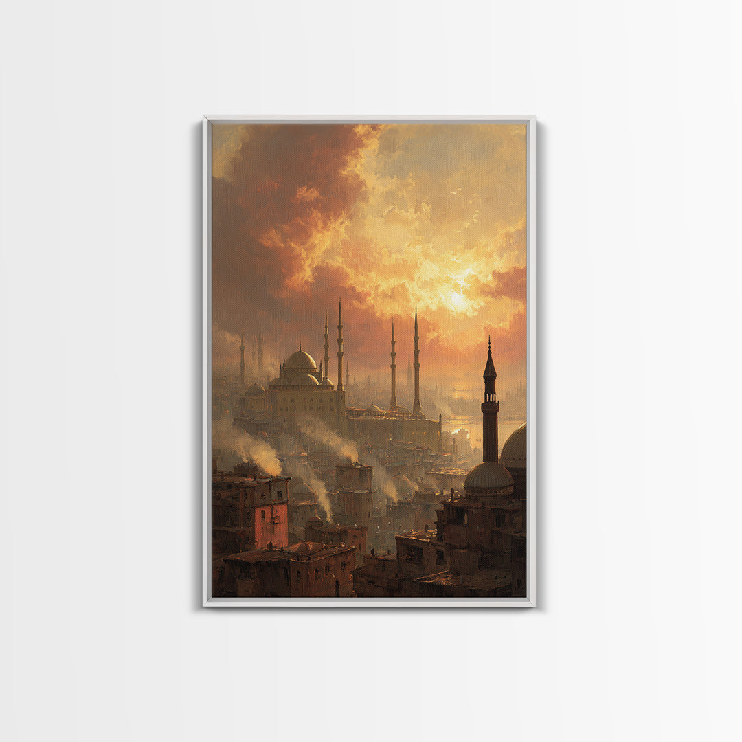 Sunset Over Ancient City Landscape Oil Painting Canvas Print Wall Art For Living Room Home Decor And Historical Art Lovers