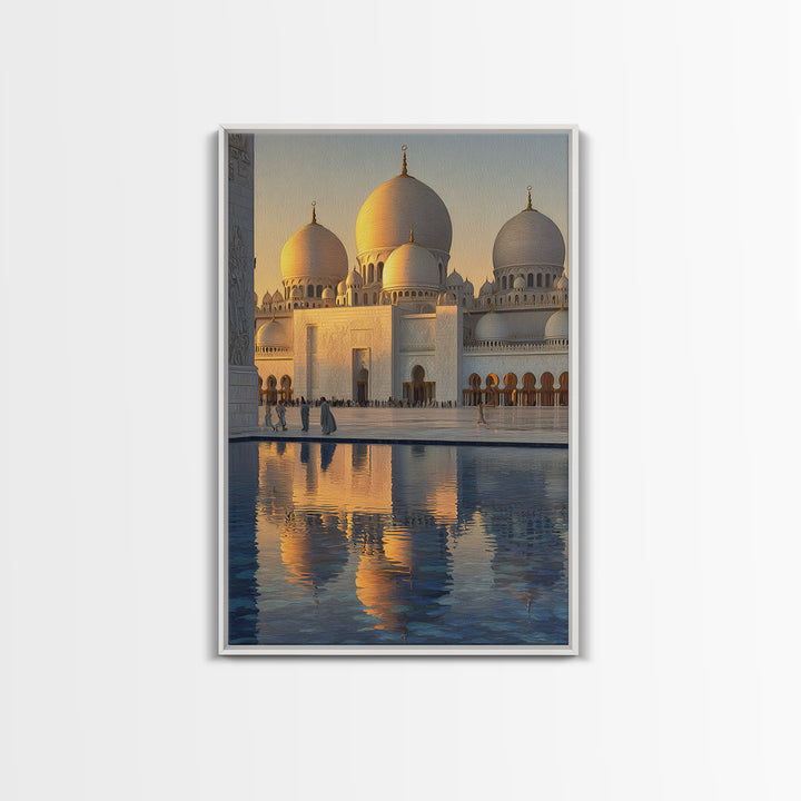 Sunlit Ornate Dome Mosque Architecture Wall Art Framed Canvas Print For Elegant Middle Eastern Home Decor Or Gift