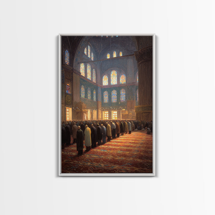 Crowded Mosque Worshippers Prayer Scene Religious Painting Wall Art Canvas Print For Home