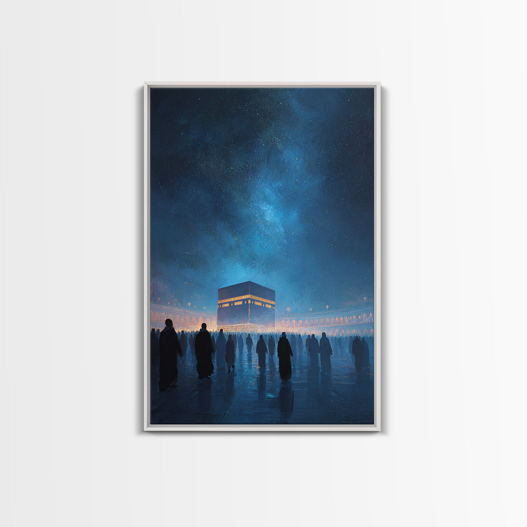 Nighttime Pilgrimage At The Kaaba Under A Starry Sky - Contemporary Art Print For Home Decor Wall Art