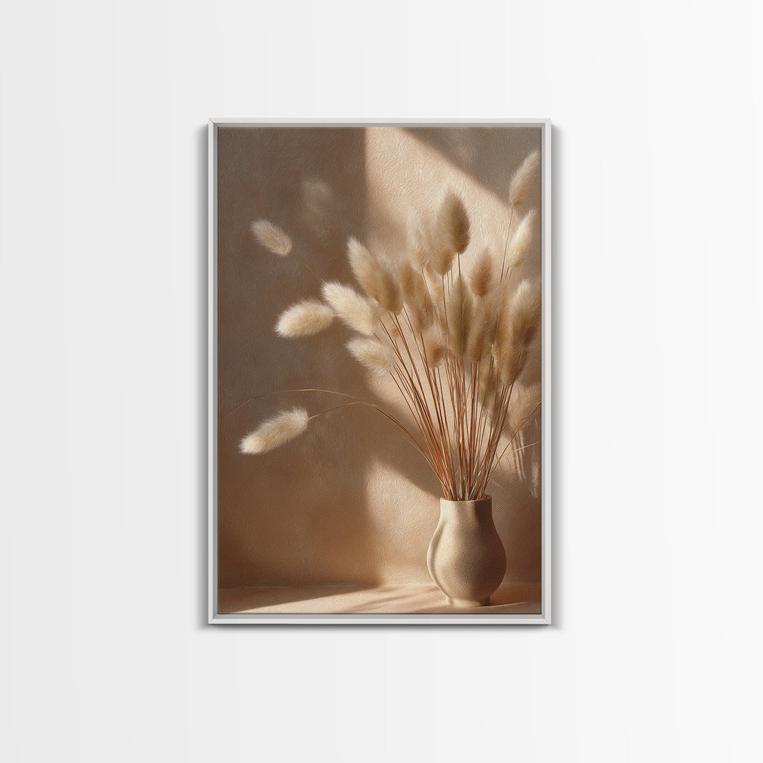 Minimal Pampas Grass In Ceramic Vase Wall Art, Neutral Wall Art, Wabi Sabi Decor, Beige Bedroom Canvas Print Gift For Her