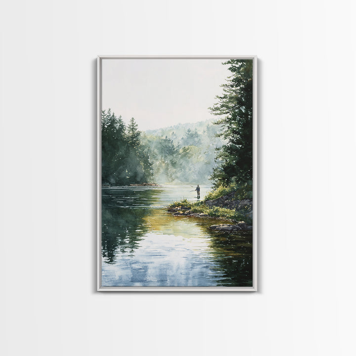 Serene Figure Reading Quran In Lush Green Nature Landscape Spiritual Painting Fine Art Framed Canvas Print For Meditation Room Decor