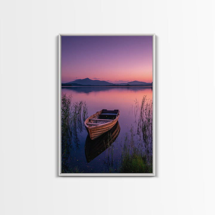 Serene Sunset Over Mountain Lake Landscape Photography Wall Art Framed Canvas Print For Tranquil Living Room Decor