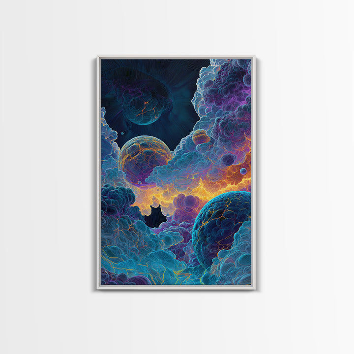 Surreal Cosmic Planets In Storm Clouds Wall Art, Psychedelic Space Print, Celestial Fantasy Home Decor, Moody Bedroom Gift