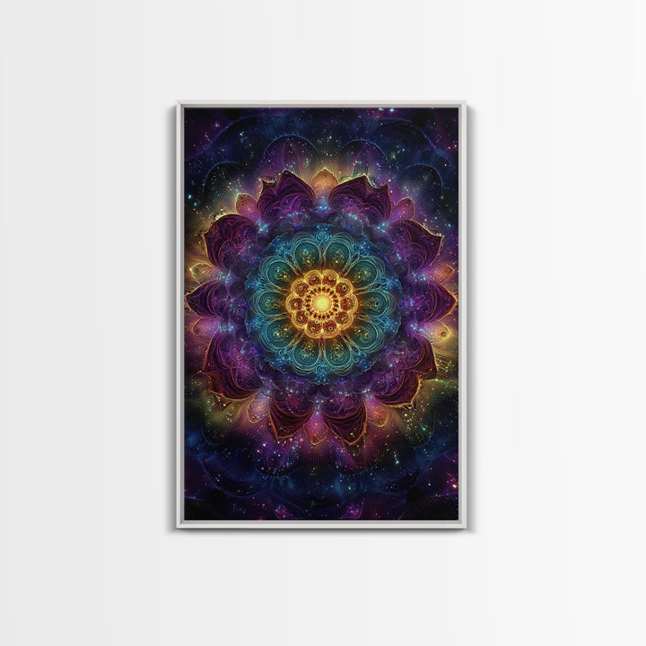 Vibrant Mandala Abstract Wall Art With Glittering Lights Framed Canvas Print For Modern Home Decor