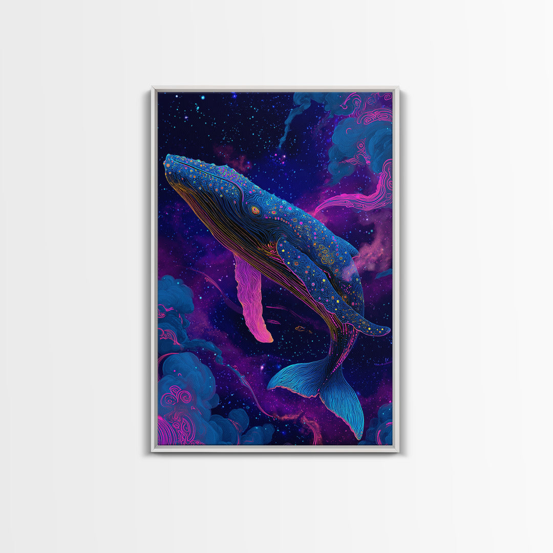 Celestial Whale In Space Canvas Print, Cosmic Ocean Animal Art, Fantasy Wall Art, Nursery Decor, Colorful Galaxy Poster Print