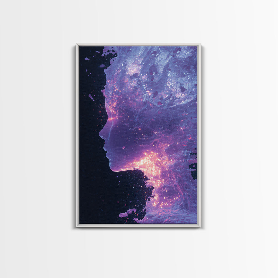 Abstract Futuristic Glowing Face Digital Art Canvas Print Modern Wall Art For Contemporary Home Decor