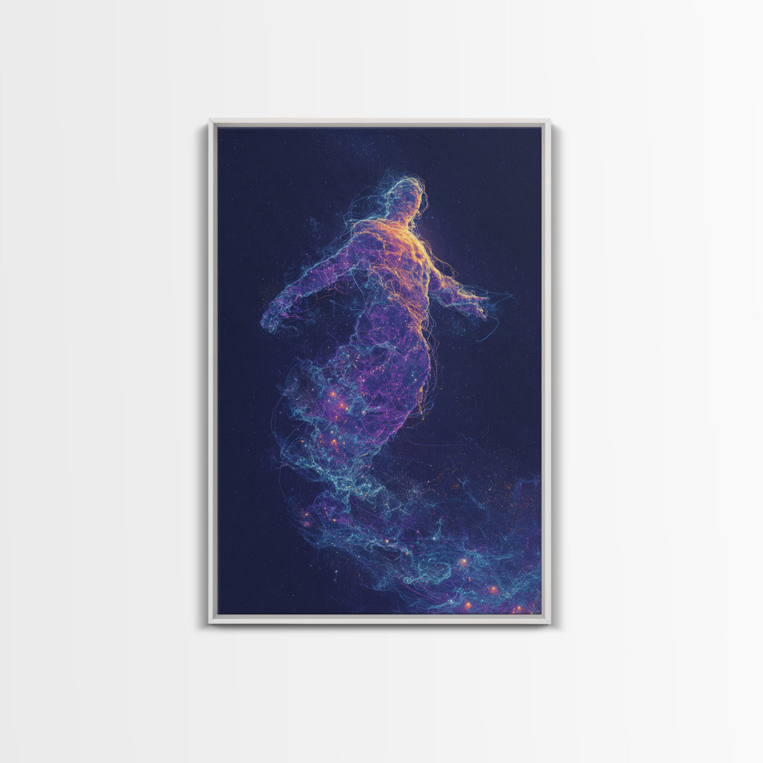Ethereal Vibrant Abstract Figure Art Print With Neon Colors And Starlight Effects Contemporary Wall Art Print