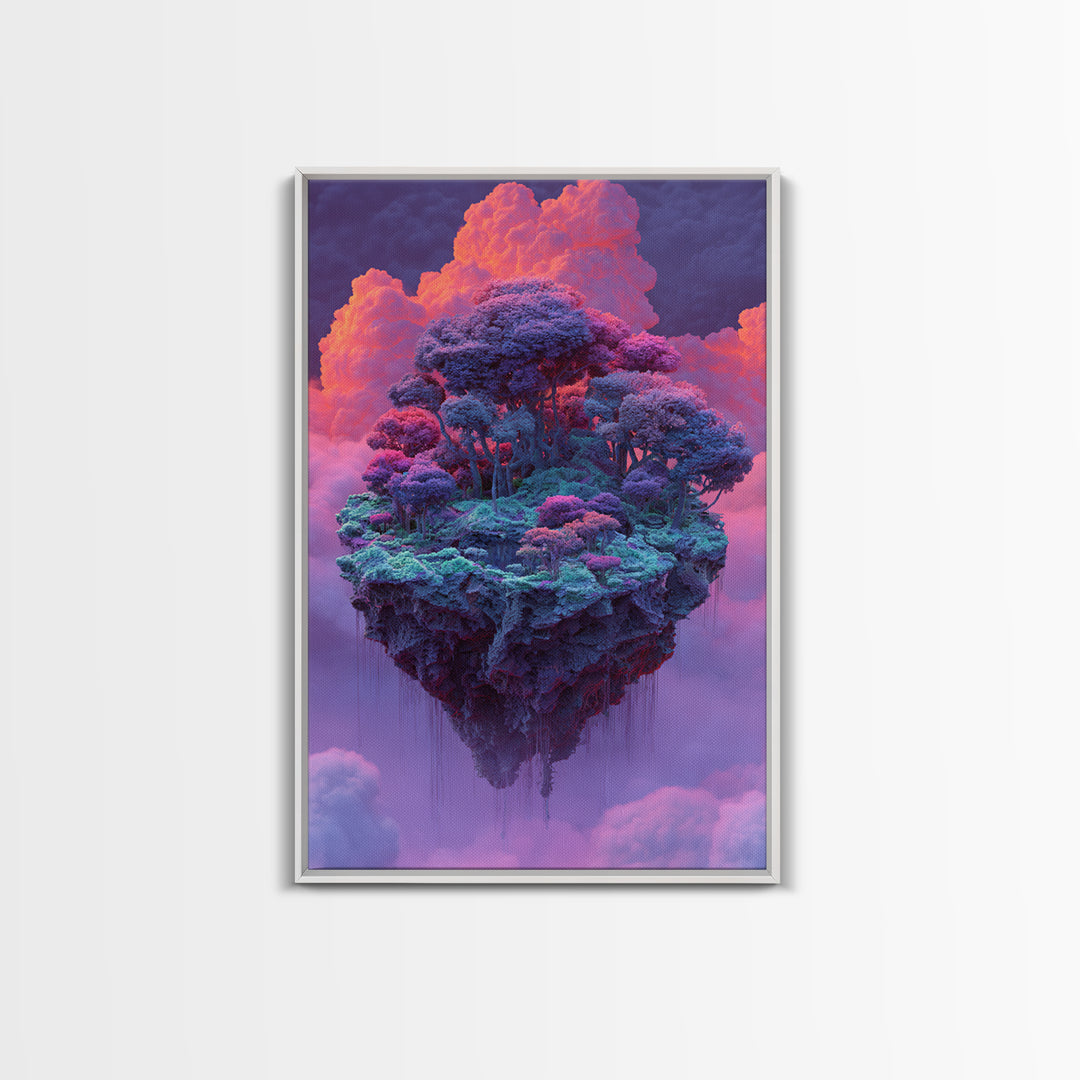 Floating Purple Forest Island Canvas Print, Fantasy Landscape Art, Whimsical Nature Wall Decor For Dreamy Home Decor, Gift For Her
