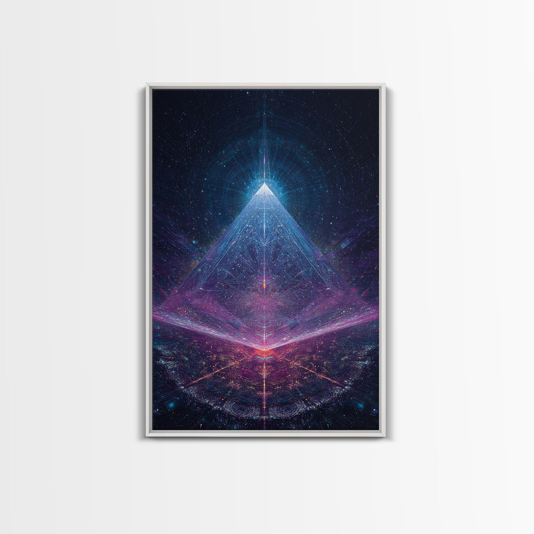Futuristic Neon Glowing Pyramid Sci Fi Digital Art Canvas Print Modern Abstract Wall Art For Office Home Decor