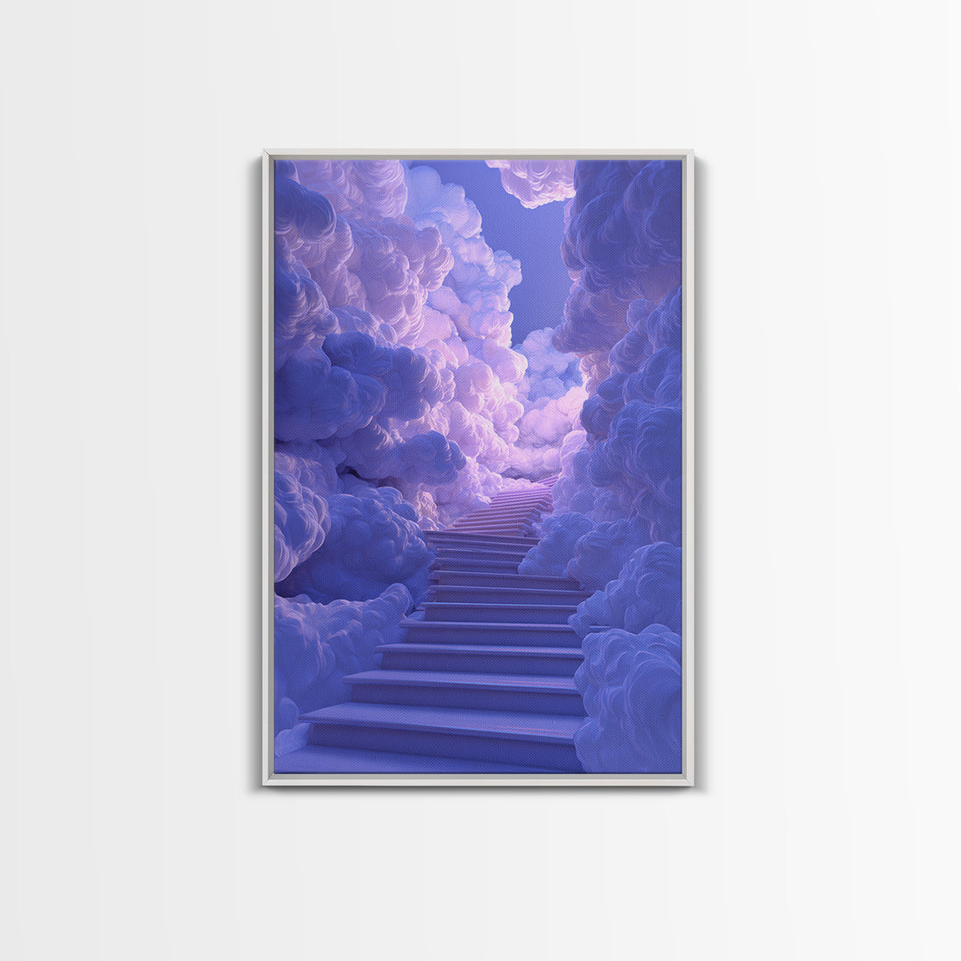 Lavender Cloud Stairway Wall Art, Dreamy Celestial Landscape, Calming Bedroom Decor, Ethereal Poster, Nursery Wall Art Print