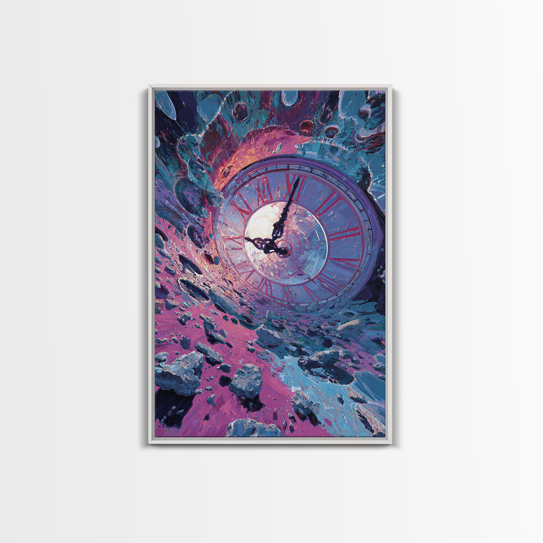 Surreal Clock Vortex In Cosmic Ruins, Time Fantasy Wall Art, Psychedelic Canvas Print, Celestial Decor, Statement Artwork