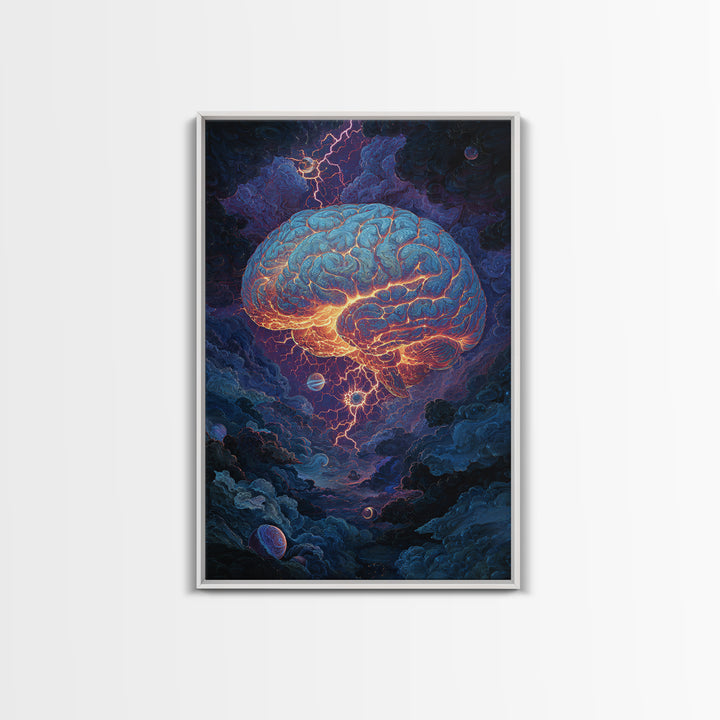 Glowing Storm Brain Wall Art, Neuroscience Anatomy Canvas Print, Dark Academia Medical Office Decor, Psychology Gift For Doctor