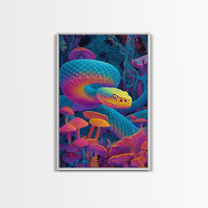 Vibrant Psychedelic Snake and Mushroom Art Wall Art Canvas Print Colorful Modern Wall Decor