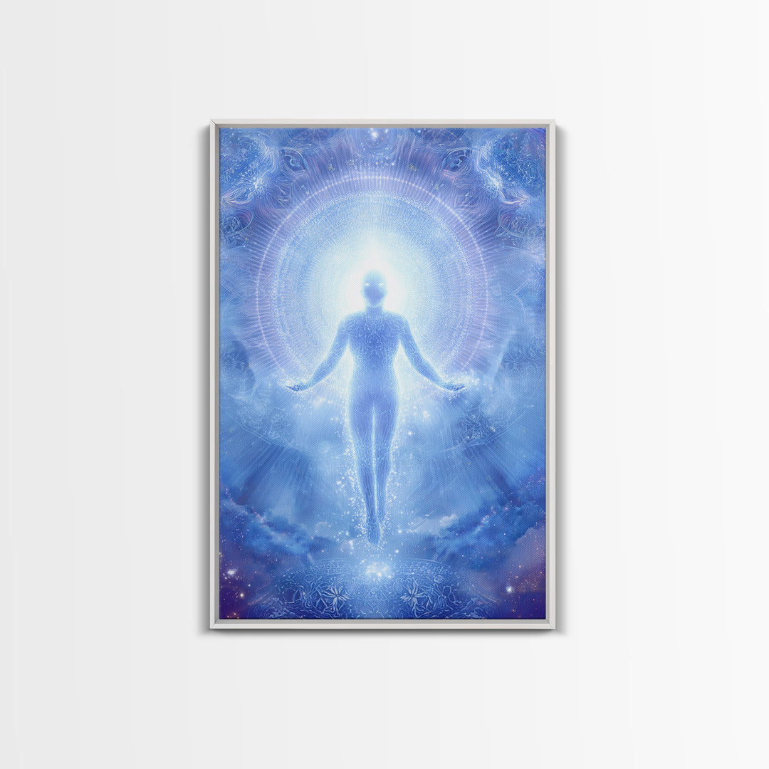 Ethereal Ascending Figure Amid Glowing Light Spiritual Art Print Contemporary Wall Art Canvas Print
