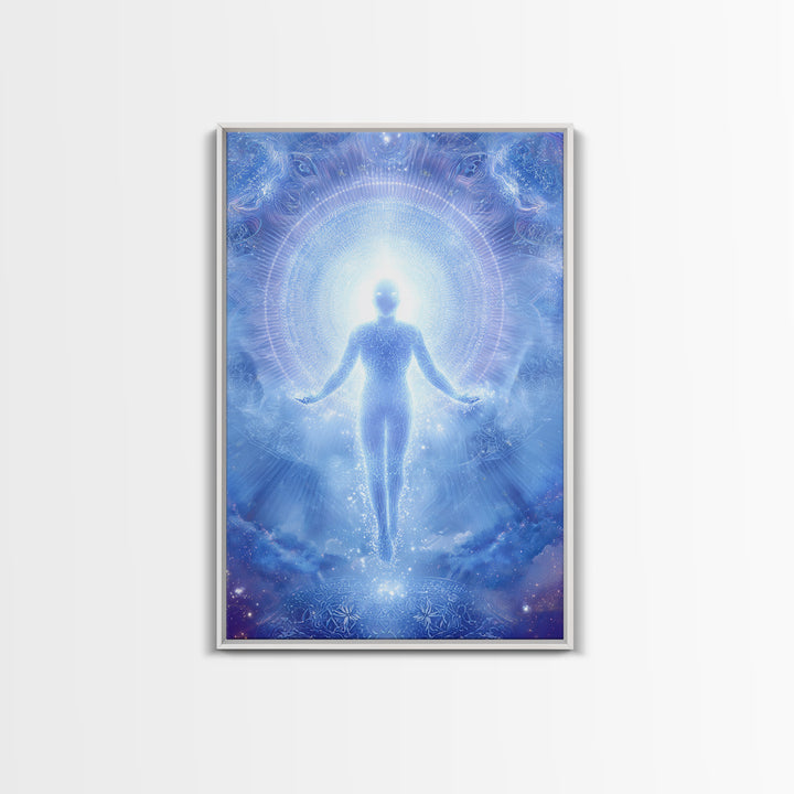 Ethereal Ascending Figure Amid Glowing Light Spiritual Art Print Contemporary Wall Art Canvas Print
