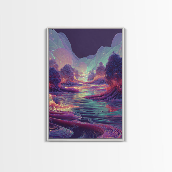 Iridescent Fantasy River Wall Art, Dreamy Alien Landscape Canvas, Colorful Nature Decor, Surreal Bedroom Art Print Gift Idea