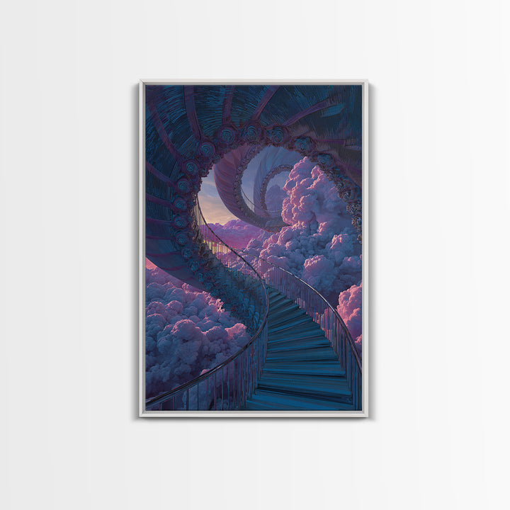 Surreal Cloud Staircase Dreamscape Wall Art, Fantasy Sky Castle Decor, Psychedelic Poster, Mystical Bedroom Art Print Gift