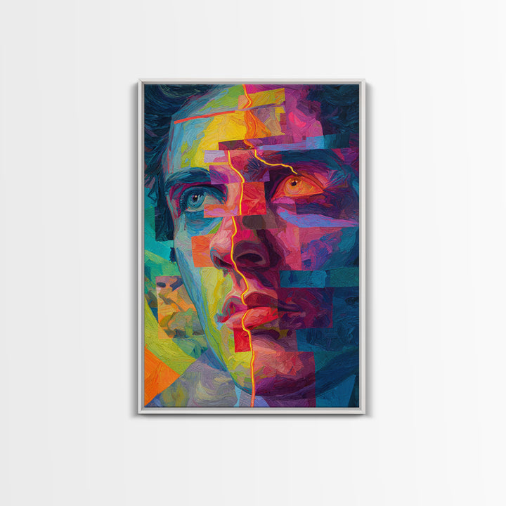 Colorful Abstract Portrait With Bold Brushstrokes And Geometric Lines Wall Art Framed Canvas Print For Modern Art Lovers