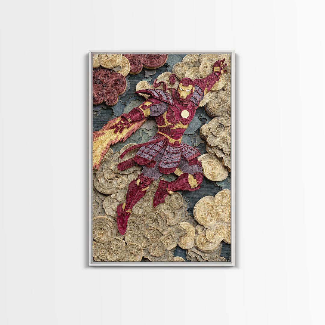 Red Gold Armored Samurai Hero Canvas Print, Futuristic Sci Fi Wall Art For Gaming Room Decor And Bold Geek Home Decor Gift