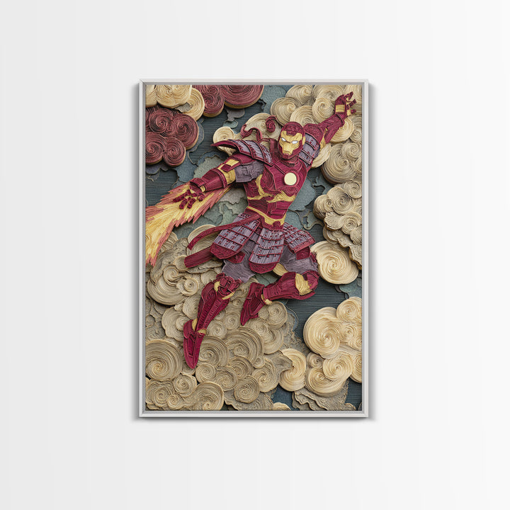 Red Gold Armored Samurai Hero Canvas Print, Futuristic Sci Fi Wall Art For Gaming Room Decor And Bold Geek Home Decor Gift
