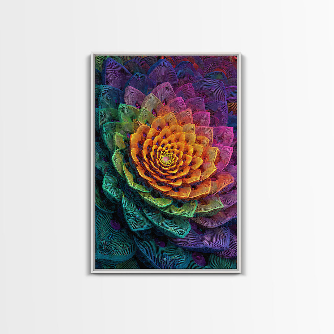 Intricate Abstract Rainbow Succulent Floral Digital Art Print Canvas Wall Art