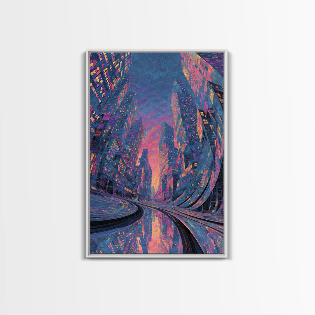 Whimsical Neon Glowing Buddha With Lotus Flowers And Zen Garden Path Wall Art Print Canvas Print Spiritual Home Decor Gift