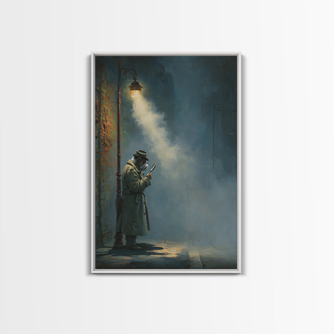 Moody Plague Doctor Under Street Lamp Wall Art, Dark Academia Art Print For Gothic Office Decor And Victorian Wall Decor