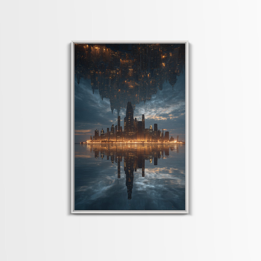 Inverted Futuristic City Canvas Print, Sci Fi Skyline, Cyberpunk Wall Decor, Dystopian Office Art, Modern Home Decor, Statement Artwork