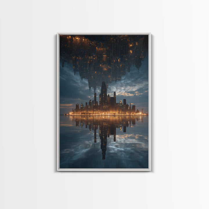 Inverted Futuristic City Canvas Print, Sci Fi Skyline, Cyberpunk Wall Decor, Dystopian Office Art, Modern Home Decor, Statement Artwork