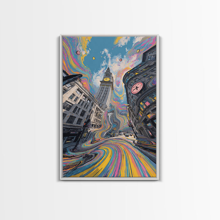 Psychedelic London Clock Tower Wall Art, Colorful Urban Cityscape Print, Surreal Travel Poster, Modern Living Room Decor