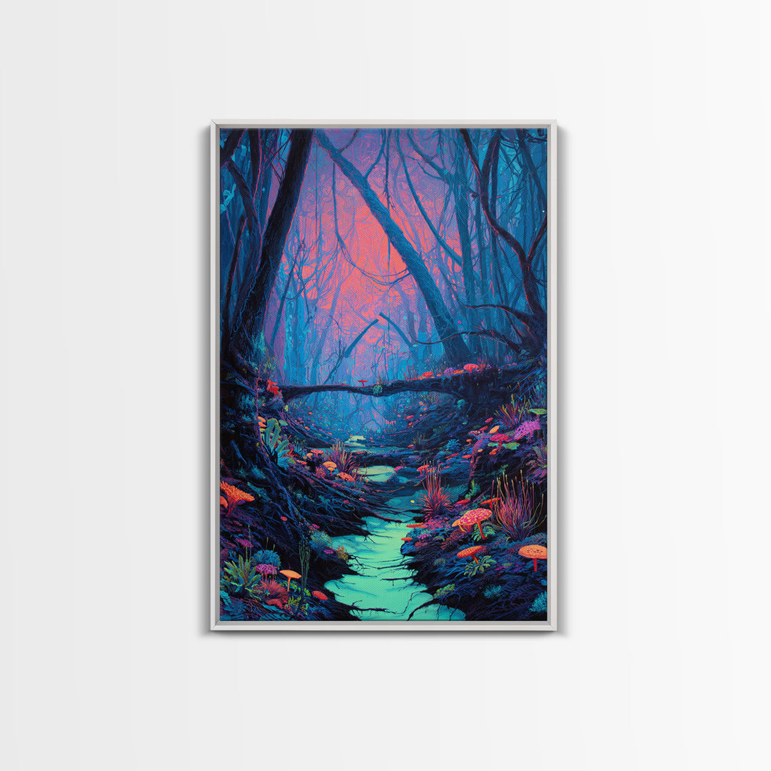 Enchanted Forest With Vibrant Colors And Glowing Mushrooms Fantasy Wall Art Print