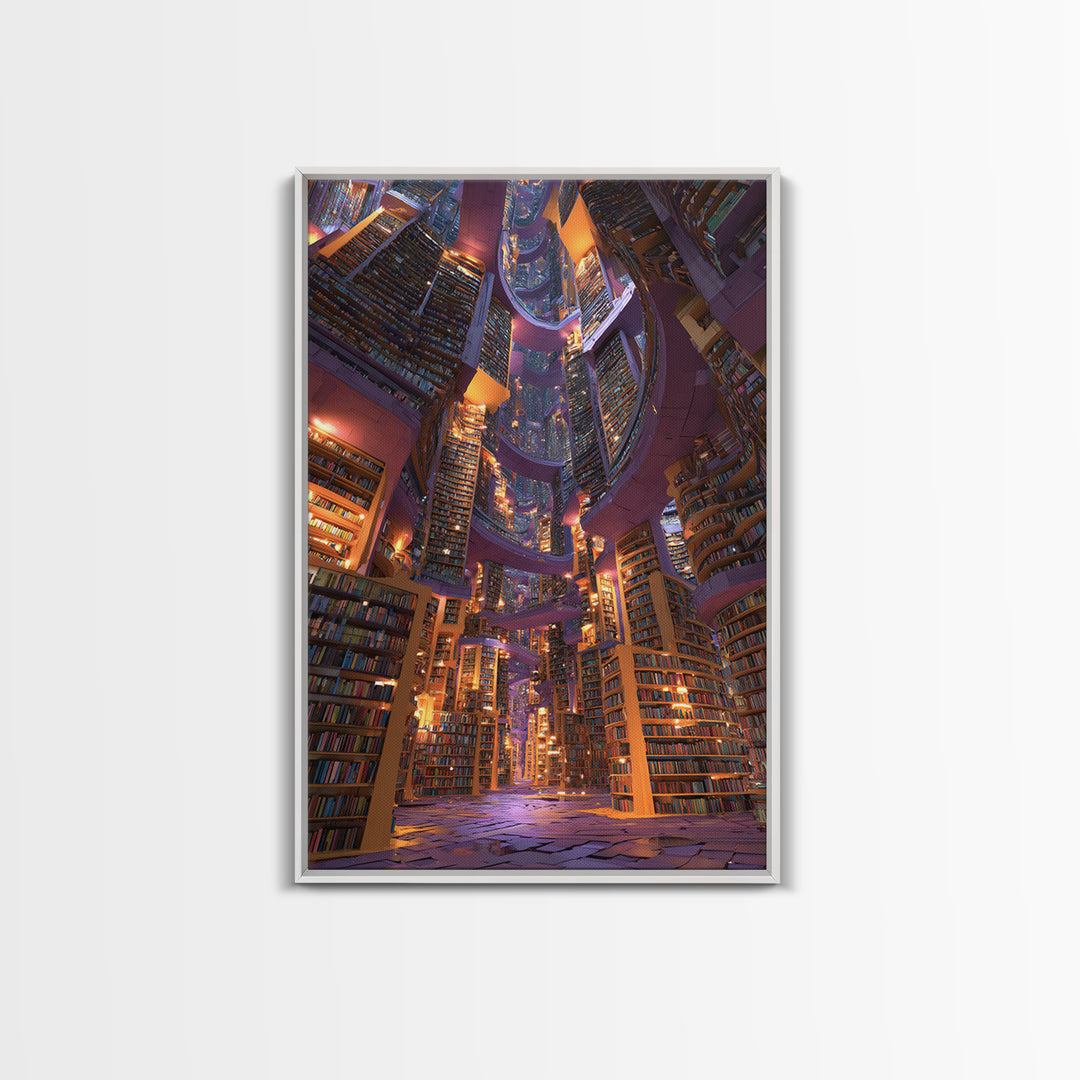 Towering Fantasy Library Wall Art, Magical Bookish Reading Nook Print, Dark Academia Decor, Cozy Home Office Poster Gift