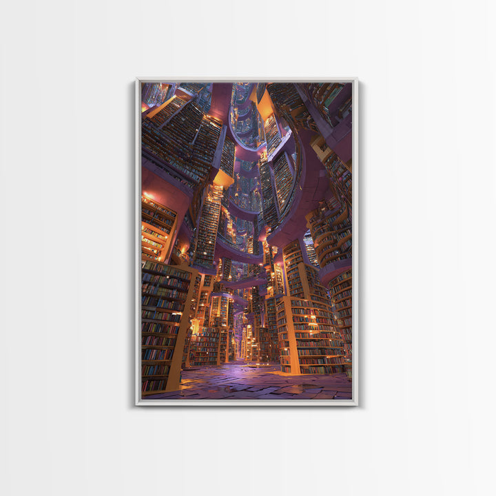 Towering Fantasy Library Wall Art, Magical Bookish Reading Nook Print, Dark Academia Decor, Cozy Home Office Poster Gift