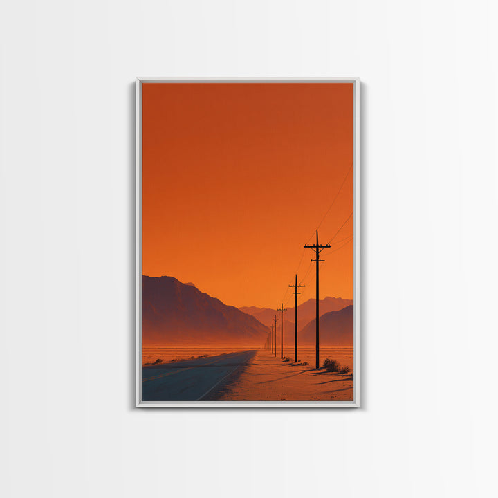 Desert Road Under Orange Sky Minimalist Wall Art Canvas Print For Living Room Modern Home Decor And Office Art