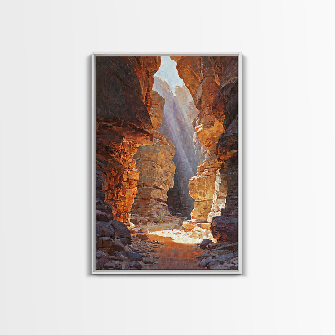 Sunlit Canyon Landscape Oil Painting Wall Art Stunning Nature Scene Framed Canvas Print For Rustic Home Decor