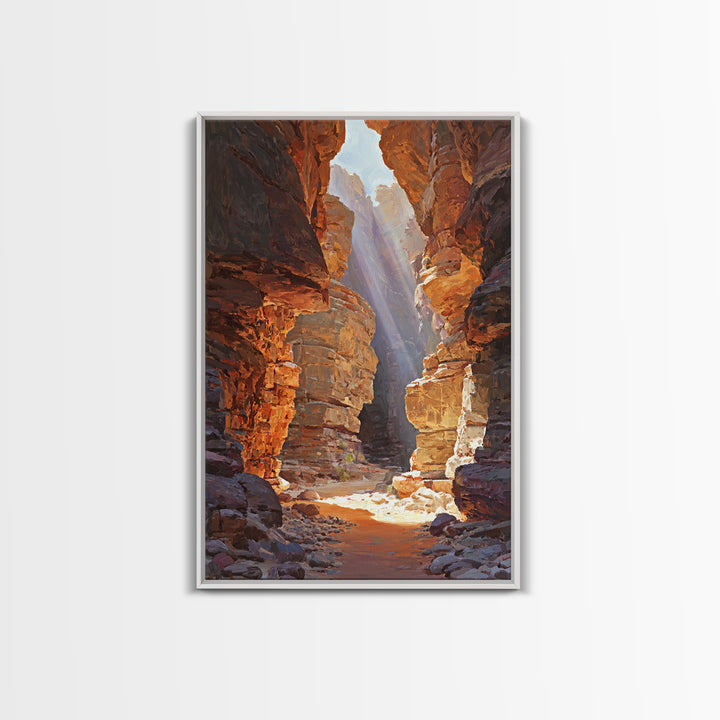 Sunlit Canyon Landscape Oil Painting Wall Art Stunning Nature Scene Framed Canvas Print For Rustic Home Decor