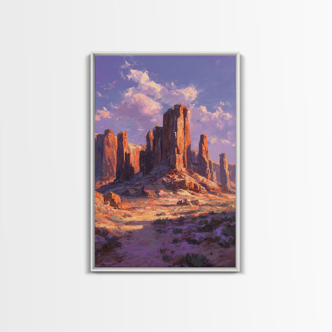 Desert Monument Valley Landscape At Sunset In Oil Painting Style Wall Art Framed Canvas Print For Rustic Home Decor